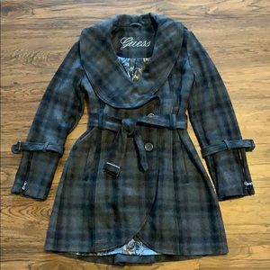 Guess Plaid Black and Gray Women's Coat